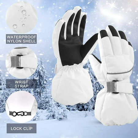 Kids Winter Glove Boys Girls Snow Ski Waterproof Gloves for Teens Fleece Lining Warm Mittens Outdoor Red, 7-11T